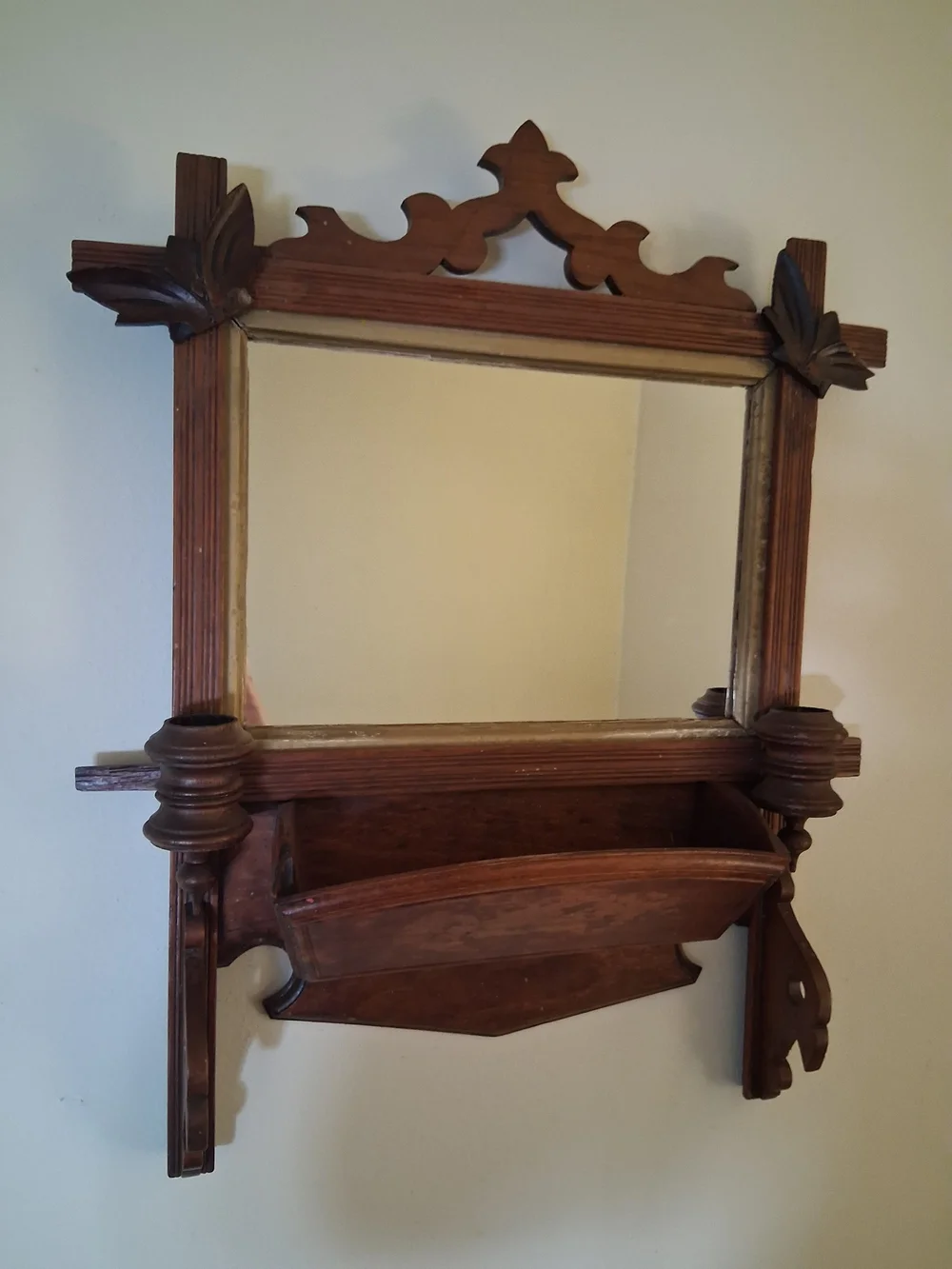 Antique Wooden Shaving Mirror - Brown